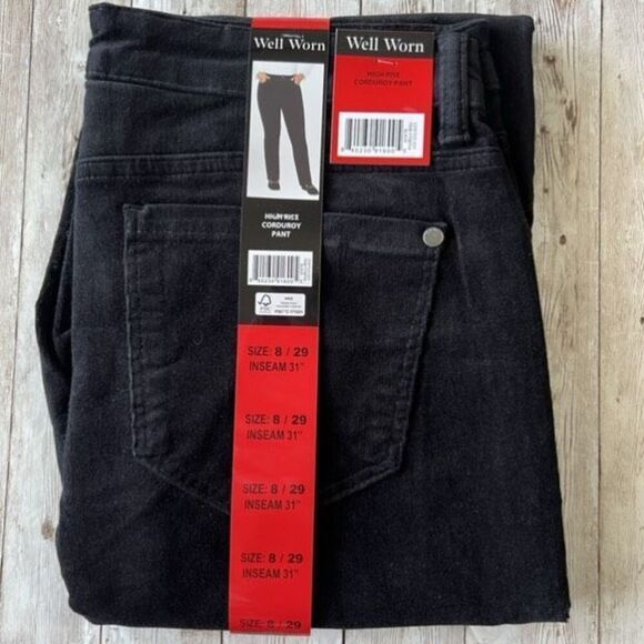 WELL WORN Corduroy Pants Women’s Sz 8 Black High Rise Straight Leg Stretch NWT - Picture 1 of 13